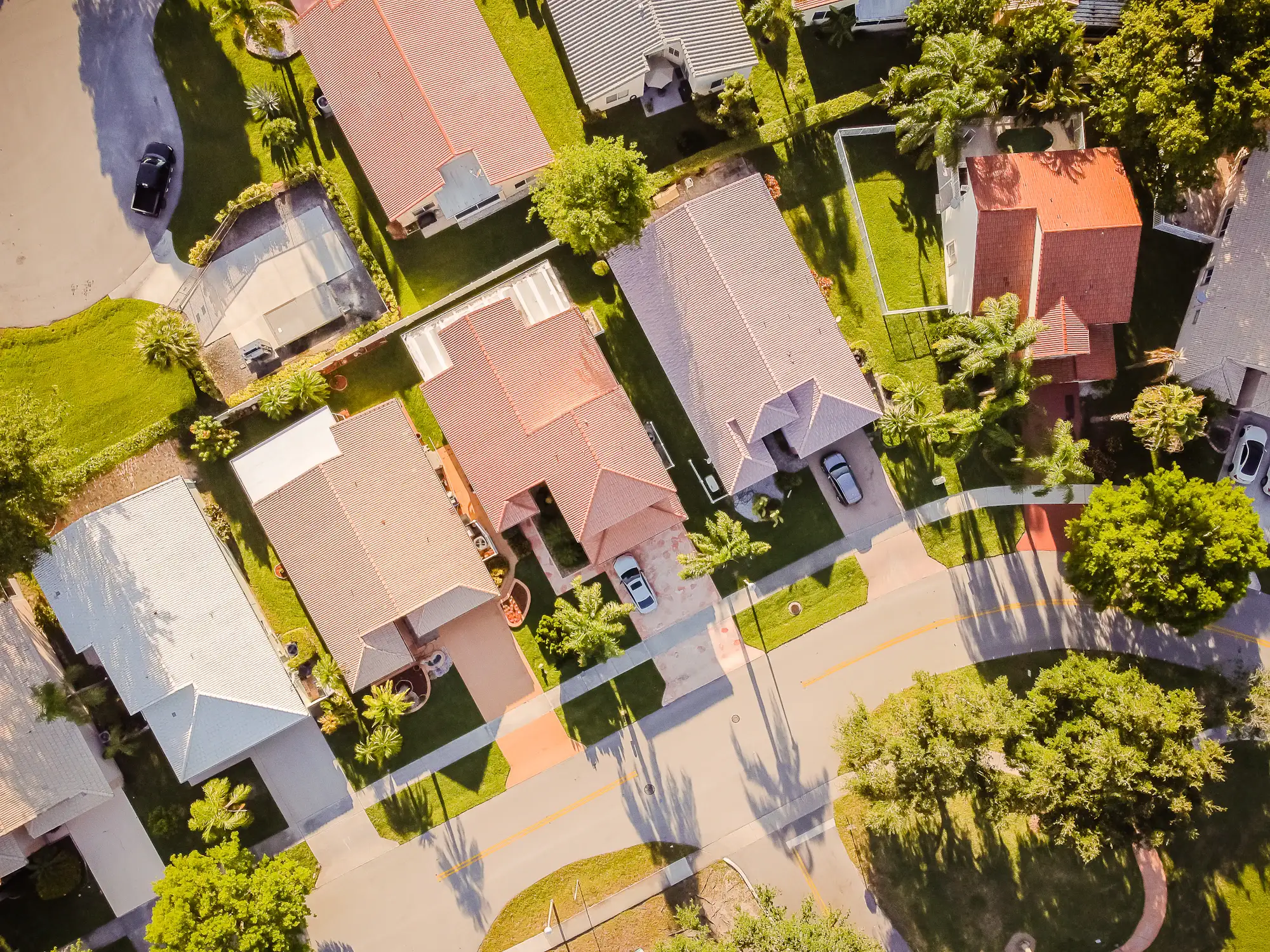 Rooftops of a Florida neighborhood from above