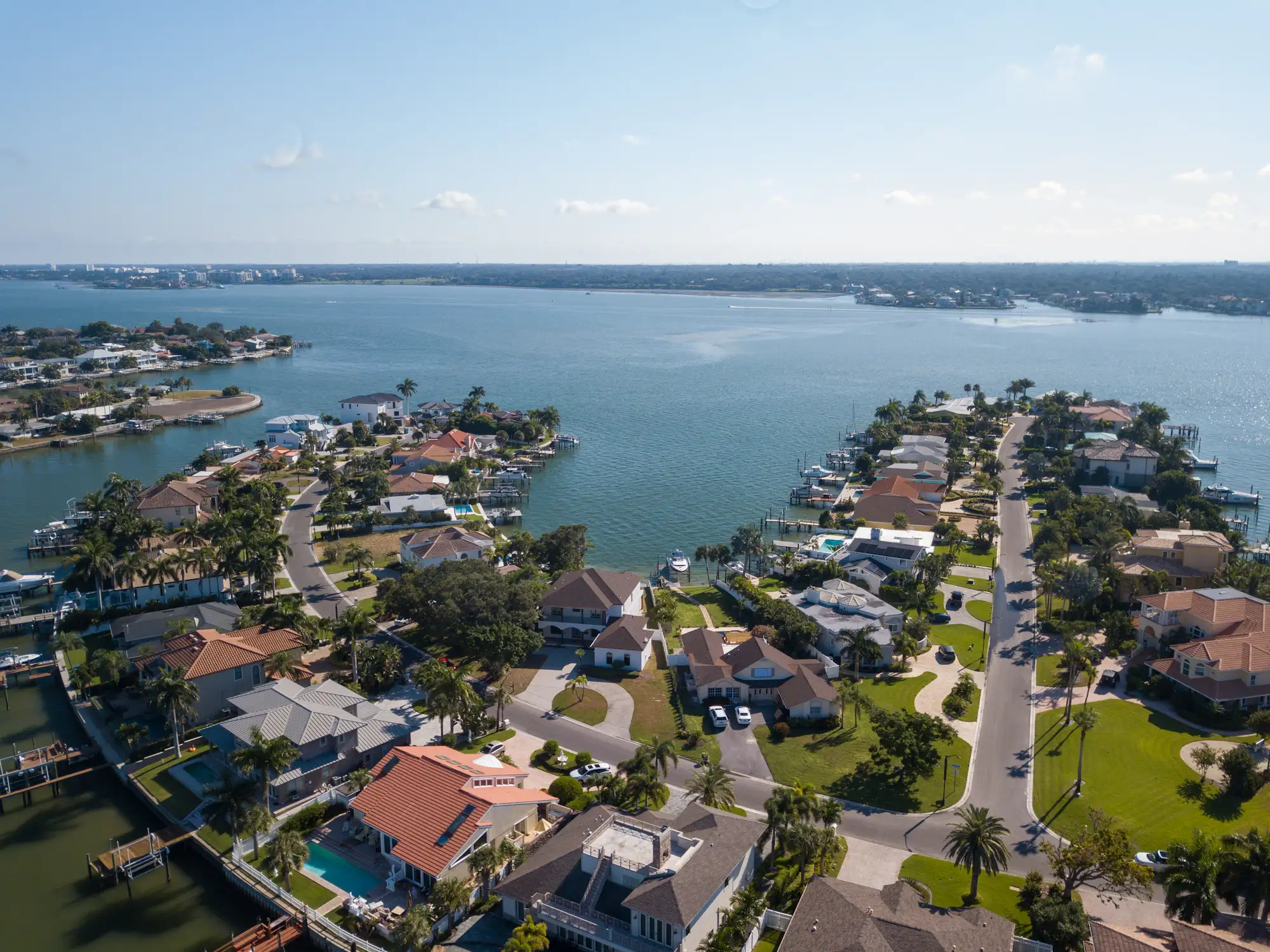 Waterfront homes on Florida's Gulf Coast, seen from above
